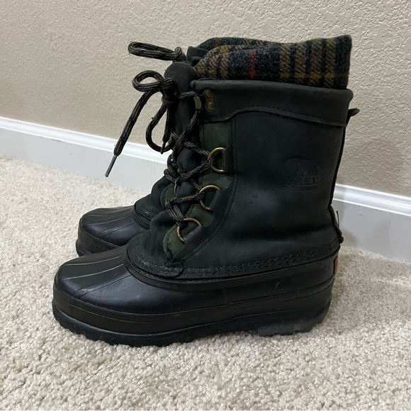 Sorel Women Lace Up Mid Calf Winter Snow Boots Green Plaid Suede Rubber Size 6, - Picture 1 of 16